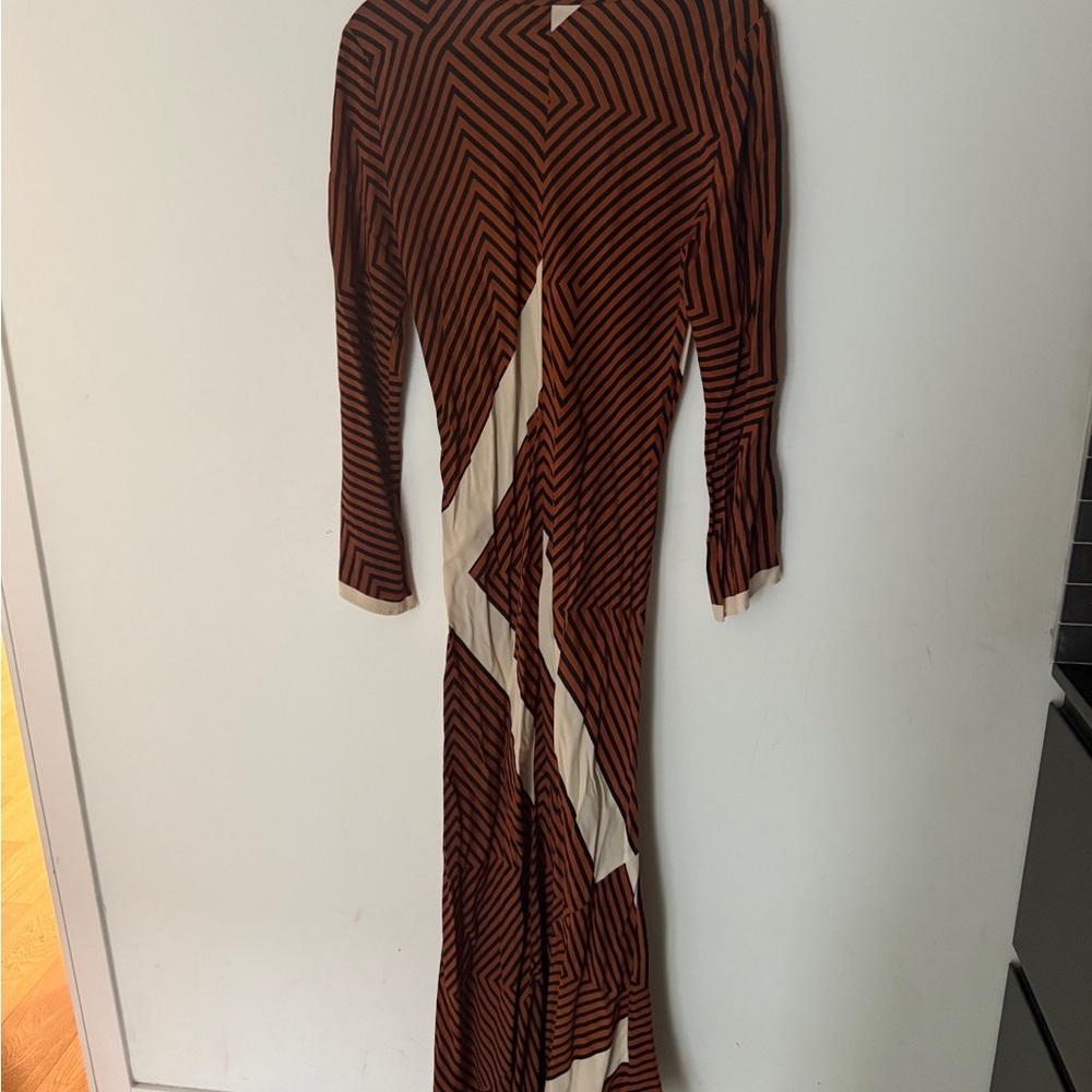 Zara Brown and Cream Long Sleeve Dress - Picture 14 of 14